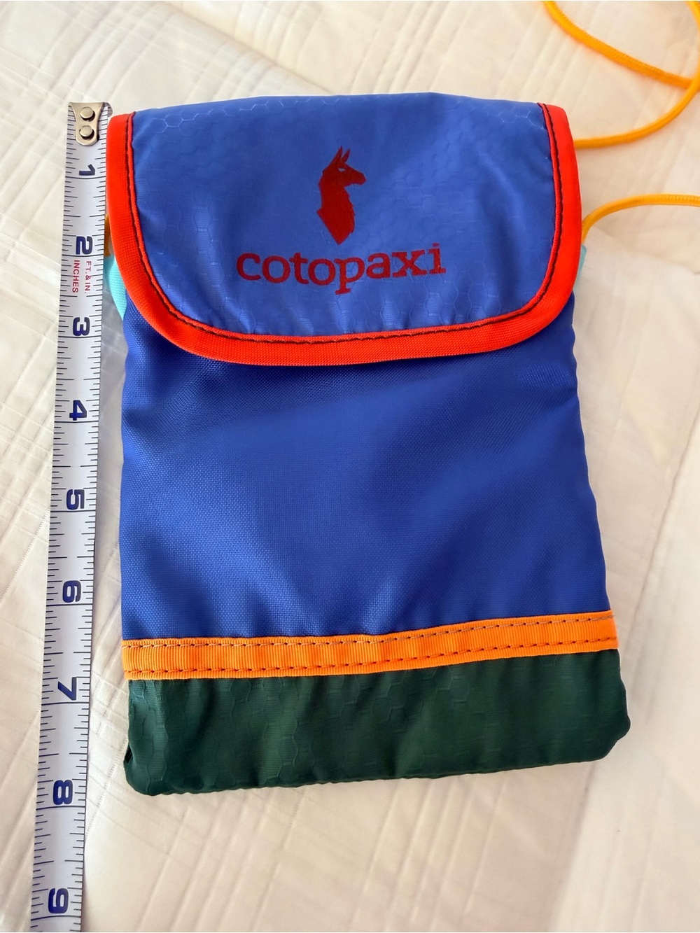 cotopaxi Royal Blue Crossbody Pouch with Orange Trim and Yellow Cord - Picture 4 of 5